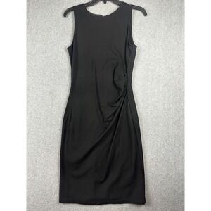 Kenneth Cole Dress Womens 6 Black Sleeveless Sheath Ruched Stretch Zip Back Date
